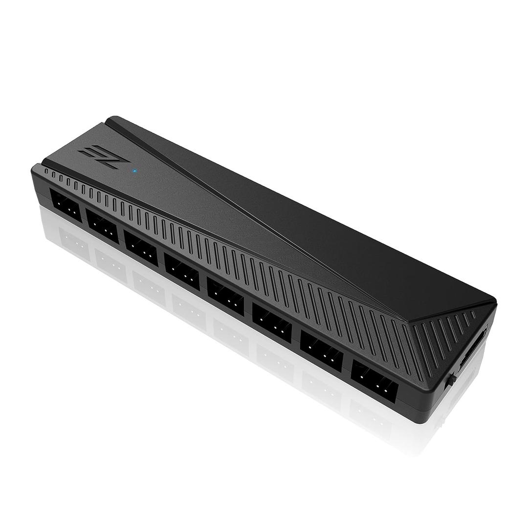 EZDIY-FAB ARGB PWM Fan Hub for PC Case Fan, 8 PWM Ports+8 ARGB Ports, 12V RGB/ 5V ARGB Motherboard Sync, PWM Functional Fan Adapter, Two Lighting Systems, Easy Cable Management