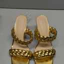 Syktkmx Womens Braided Heels Sandals Chunky Block Heel Double Strap Summer Dressy Sandal Size 7