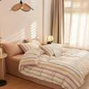 mixinni Vintage Striped Duvet Cover Set Twin, 3-Piece Washed Cotton Bedding Set - Soft, Breathable & Colorful Marble Stripe Pattern, All-Season Comforter Cover with Zipper-Twin Size