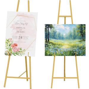 2 Pack Metal Scroll Display Easel, Gold Decorative Large Adjustable Floor Standing Easel with Chain Support, Arts Crafts Painting Drawing Art Supplies Easels, Perfect for Picture Frame Wedding Sign