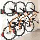 3-Pack Swivel Bike Rack Wall Mount, Bike Hangers for Garage, Space-Saving Vertical Bike Holder, Holds up to 77 lbs, Bicycle Wall Hanger Storage, No Heavy Lifting Required Indoor Hanging Bike Rack-Red