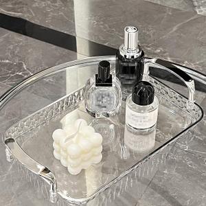 Clear Acrylic Serving Tray 8x14 Inches, Bar Tray Organiser for Ottoman Coffee Table Decorative with Handles (Clear, 14" x 8" x 2")