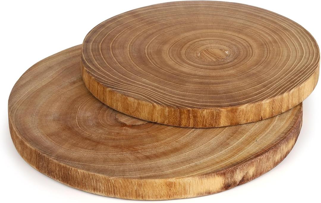 Nicunom 2 Pack Large Wood Slab Serving Board, 9"-10"/11"-12" Wood Cheese Server Round Board, Wooden Slices for Table Centerpieces