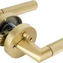 Bak Bo Interior Privacy Door Handle with Lock, Indoor Knurled Heavy Duty Gold Door Lever Satin Brass Finish, Reversible Keyless Left Right Handed Round Turn Lockset for Bedroom & Bathroom 3 Pack