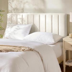 Hearth & Harbor Upholstered Queen Headboard - Easy Assemble Channel Stitched Headboard Queen Size - Wall Mounted Headboards with 3D Soundproof Wall Panels Peel & Stick Floating Headboards, Off White