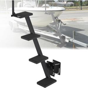 Boat Trailer Steps 4 Step with Anti-Slip Mat & Safety Handrail, Universal Fit Boat Trailer Tongue Steps, Heavy Duty Boat Steps, Easy Installation