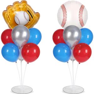 Baseball party Balloons Stand Kit 2 Sets with 2 Baseball Glove Foil Balloons Red Blue Silver Themed Party Balloon Centerpiece for Tables for Men Boys Game Sports Rookie Year 1st Birthday decorations