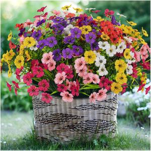 24 Bundles Lifelike Outdoor Artificial Flowers, UV Protected No Fade Fake Silk Plants for Spring Summer, Realistic Faux Flowers for Garden Porch Patio Decorations (6 Color Mix)