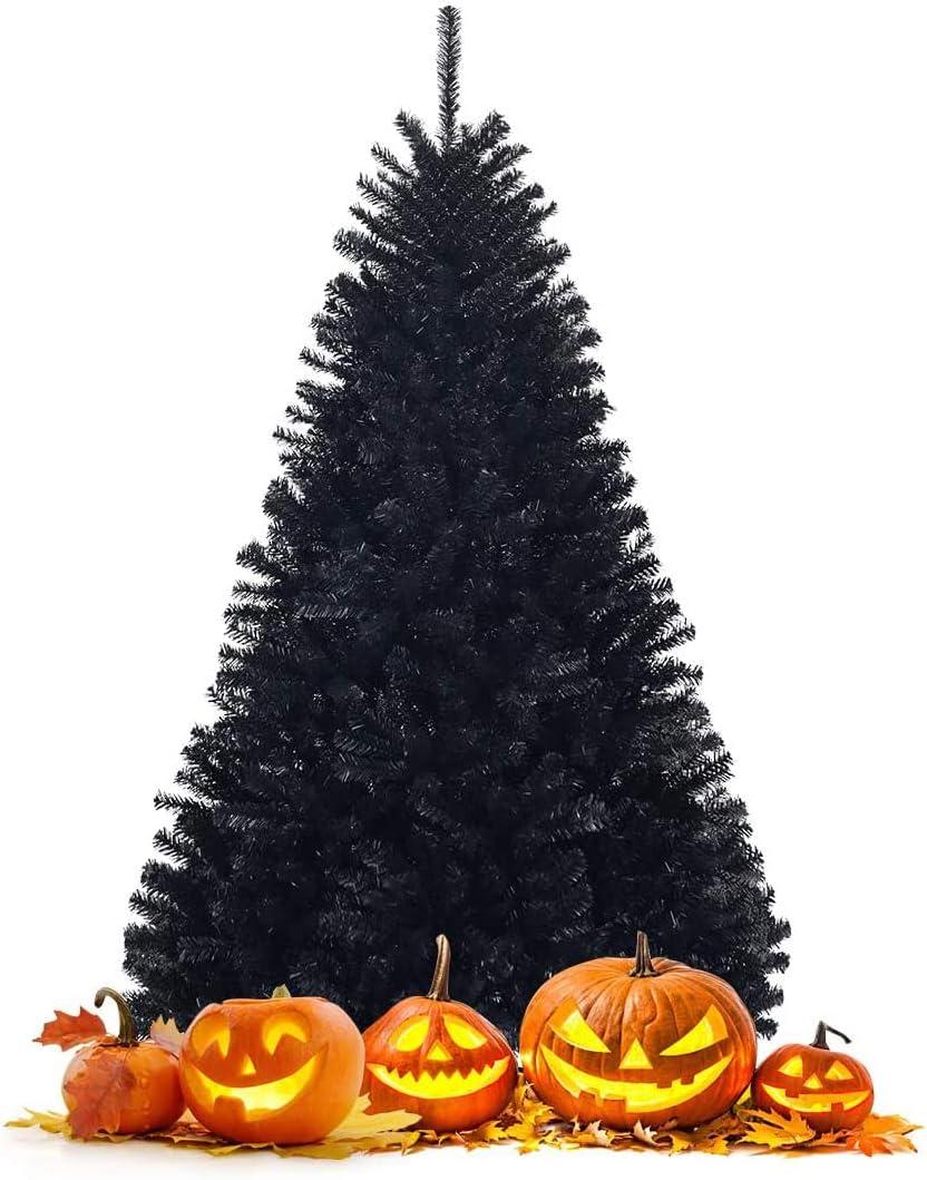 Happygrill 6FT Artificial Christmas Tree with Sturdy Metal Stand, Unlit Halloween Tree with 1036 Branch Tips PVC Needles, Black