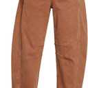 GRAPENT Barrel Jeans for Women Trendy High Waisted Wide Leg Baggy Cropped Relax Fit Stretch Denim Trouser Ankle Pants (Caramel), L
