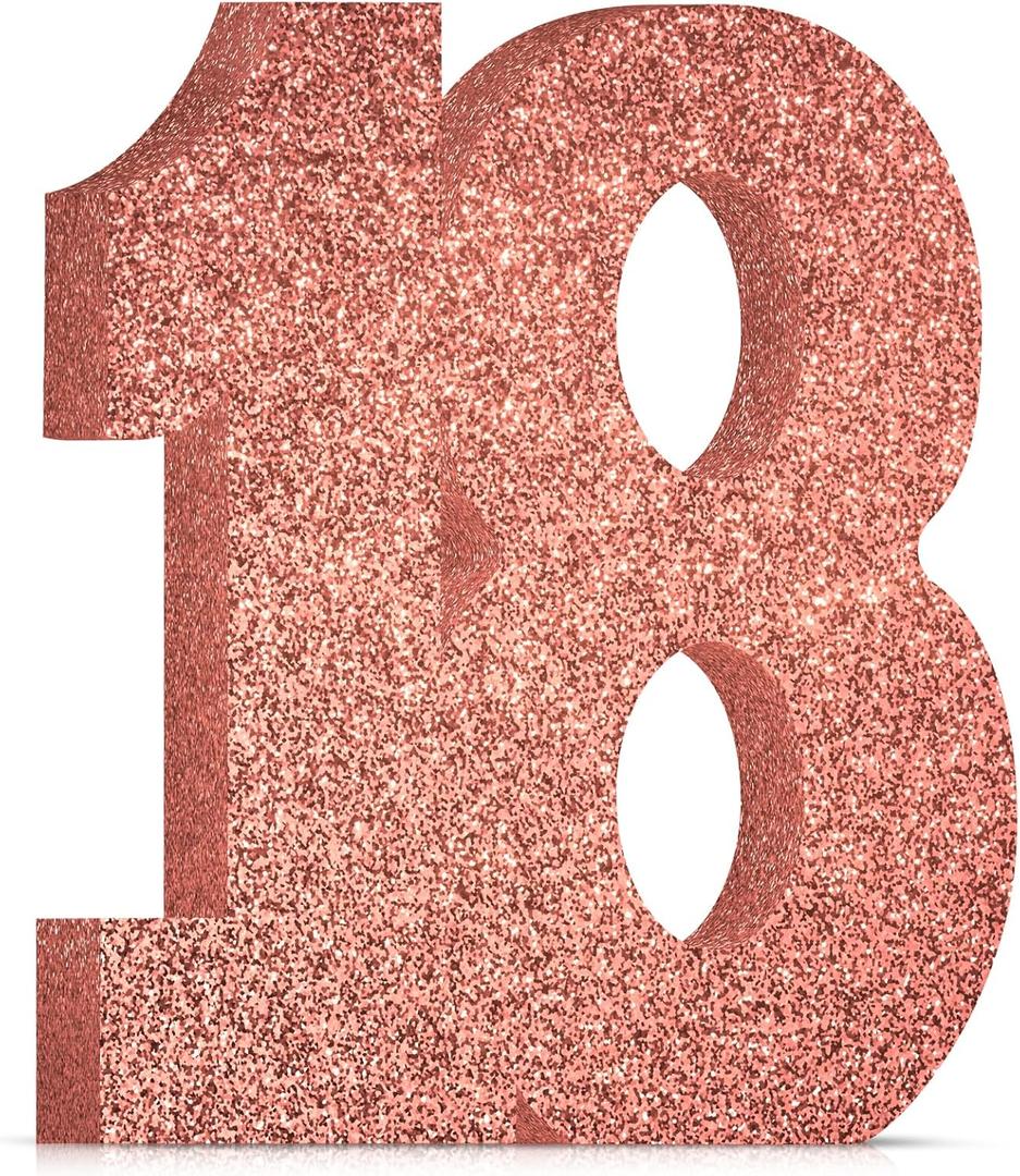 Sweet 18th Birthday Decorations for Girls,Rose Gold Glitter 18th Birthday Party Centerpieces for Table Decorations,Number 18 Table Topper Decor Sign