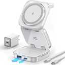 5-in-1 Wireless Charger for MagSafe, AC ISLAND Portable Travel Charging Station, 15W Max Fast Foldable Magnetic Stand, Evolved for iPhone 16/15/14/13 Series, Apple Watch, AirPods (with 35W Adapter) (Ice White)