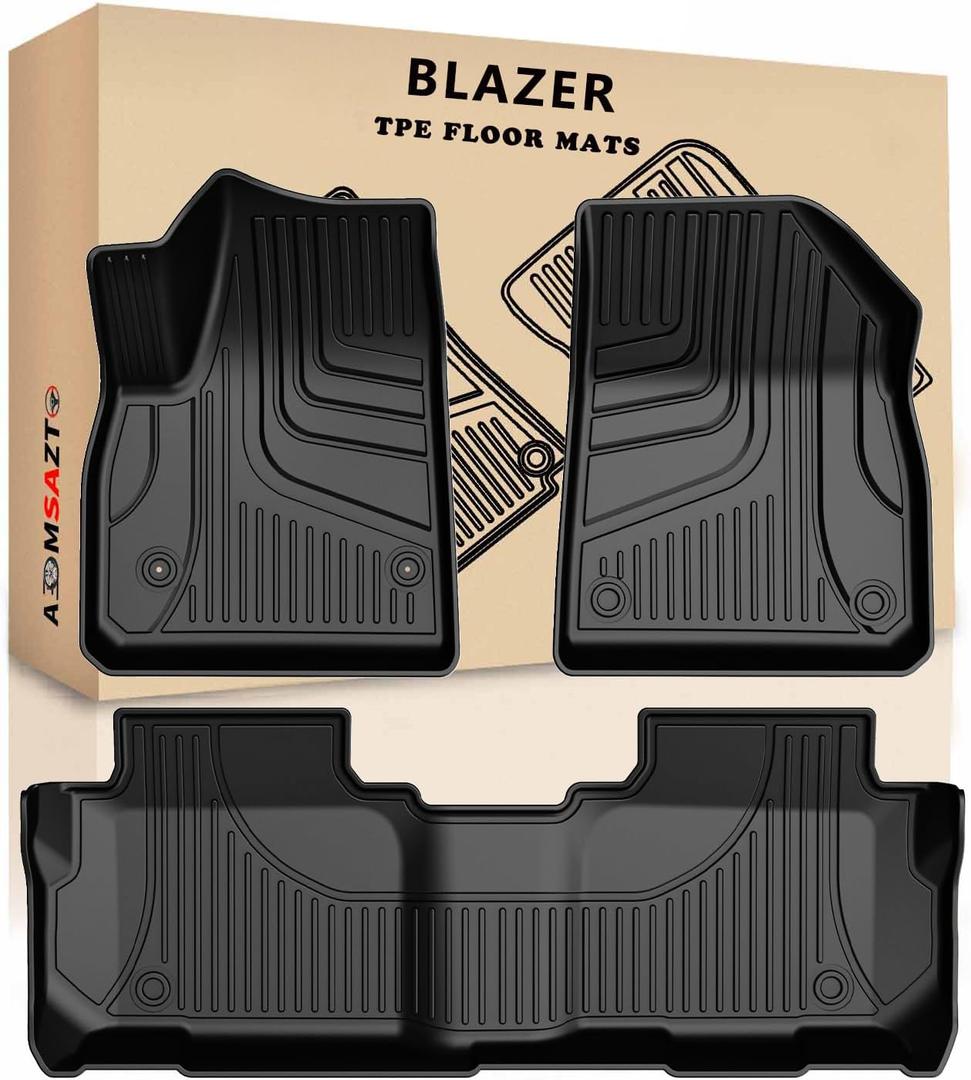 AOMSAZTO Floor Mats for 2019-2025 Chevy Blazer (Gas Only), Automotive Floor Mats Compatible with Chevrolet 2025 Blazer, 1st & 2nd Row All Weather Protection, Black