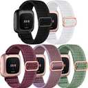 DaQin Elastic Sport Nylon Band Compatible with Fitbit Versa 2 Watch Bands Women Men, 5 Pack Adjustable Stretchy Solo Loop Wristband for Versa/Versa Lite/SE/Fitbit Versa 2 Bands Women of Smartwatch