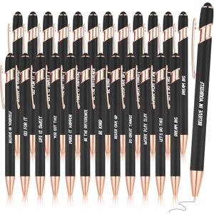 Yeaqee 24 Pcs Inspirational Ballpoint Pens Motivational Black Ink Retractable Quotes Pen with Stylus Tip Encouraging Message for Women Men Writing Office School Valentine's Day Gift(Black)