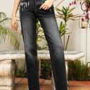 SHEWIN Straight Leg Jeans for Women Trendy High Rise Tapered Flare Jeans Stretchy Wide Leg Ankle Denim Pants with Pockets (6, Black)