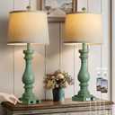 29" Tall Vintage Table Lamps Set of 2,Retro Green Bedside Lamps with USB C+A Ports & AC Outlet,3-Way Dimmable Touch Lamp for Night Stands Living Room Bedroom,Green