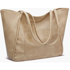 monrich Large Tote Bag for Women Work Vegan Leather 23L Womens Tote Purse with Zipper Ladies Handbags, Beige