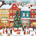 Snowy Christmas Town 1000 Piece Puzzle for Adults, Fun Puzzles for Adults 1000 Pieces with HD Print & Poster, 27.5 * 19.7 in Dust Free, for Gifts Halloween Christmas Family Games Lovers
