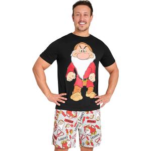 Disney Grumpy Pajamas for Men Short PJs Set Lounge Set Funny Dad Sleepwear (Large, Black/Grey)