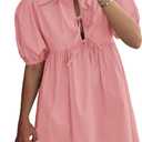 PRETTYGARDEN Womens 2025 Summer Casual Short Sleeve Dresses A Line Bow Tie Front Babydoll Loose Cute Mini Dress with Pockets (M)