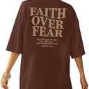 BANGELY Faith Over Fear Shirt Women Graphic Shirts Oversized Workout Gym Christian Religious Tees Drop Shoulder Tee Tops M