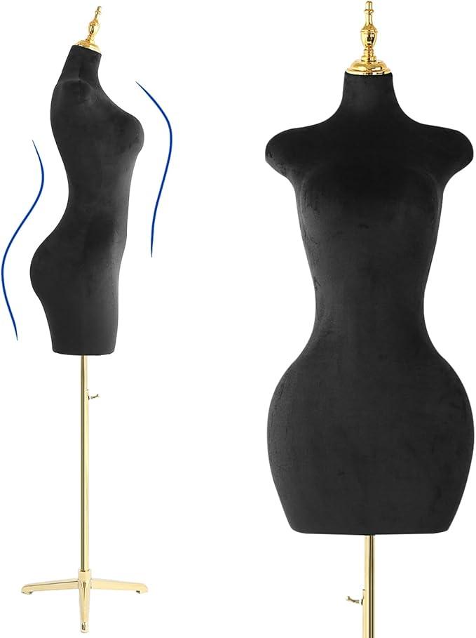 Black Velour Female Mannequin Body Tripod 26 Inches