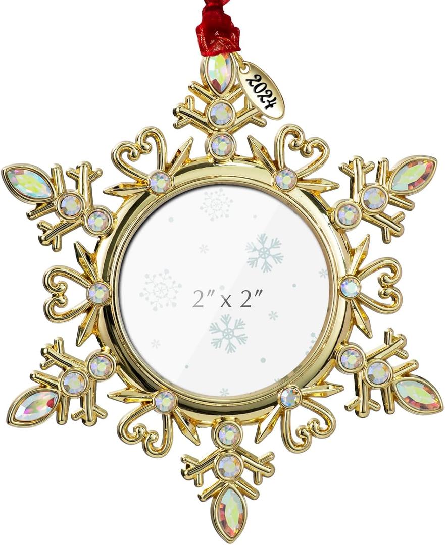 Christmas Tree Hanging Ornaments 2 inch Picture Frame Snowflake Photo Pendant Decoration (1 Piece - B (2024))