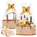Orchidleaf 2 Set Baskets for Gifts Empty, Gift Empty Bamboo Basket Large, Foldable Woven Gift Basket with Handle for Baby Baptisms, Mother's Day, Christmas, Housewarming