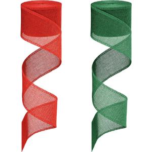 EBOOT 2 Rolls Faux Burlap Ribbon Christmas Burlap Ribbon Rolls for DIY Craft Gift Wrap Decor (2.4 Inches by 394 Inches, Red and Green)