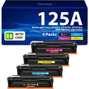 125A Toner Cartridge High Yield CB540A CB541A CB542A CB543A 4 Packs Set Compatible with HP Color Laserjet CM1312 MFP CP1215 CP1518ni CP1515n CM1312nfi Printer