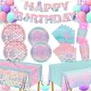 Mermaid Birthday Decorations, 147Pcs Mermaid Party Supplies-Serves 24 with Plates and Napkins Tablecloth and Birthday Banner Balloons for Mermaids Birthdays Decorations