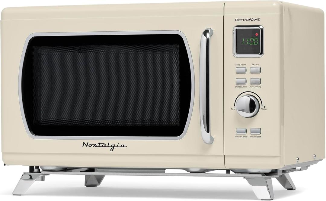 Nostalgia NMCMO9FTCRM6A Microwave Oven, 0.9 Cu. Ft, Cream