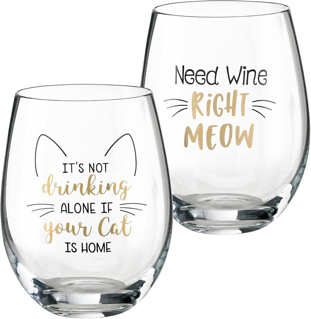 Lillian Rose 2 Cat Lover Wine Glasses With Funny Sayings