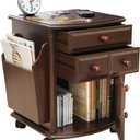 Collections Etc Multi Storage Mahogany Finish Companion Side Table with Rolling Wheels