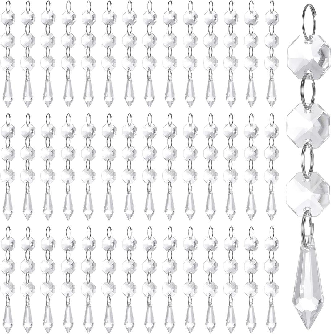 100 Pcs Acrylic Hanging Crystals for Centerpieces Icicle Chandelier Garland Beads Strands Ornaments Clear Teardrop Chandelier Crystals Pendant for Wedding Home Garden Outdoor Christmas Tree Decor
