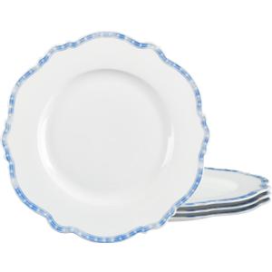 Fanquare Blue Dinner Set, 11-Inch Scalloped Porcelain Plates, Microwave Safe, Service for 4