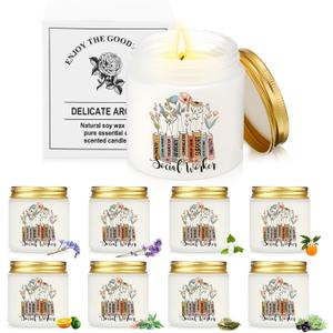 Lewtemi 8 Pcs Social Worker Appreciation Gifts Bulk Jar Candle Soy Wax Scented Candles Social Worker Month Gift for Women Men Coworker Retirement Graduation Birthday Party Favors