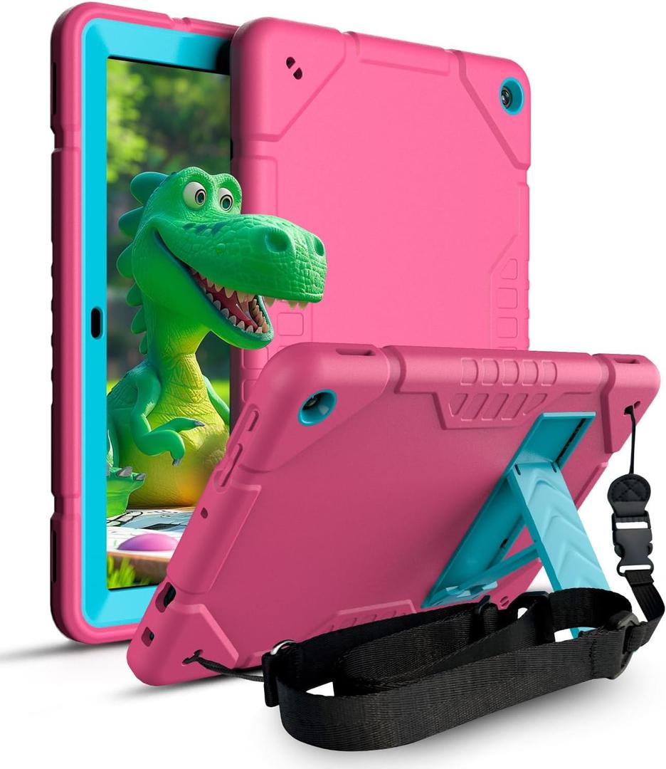 Case for All New Fire HD 10 TabletFit 13th Generation,2023 Release 10.1 inch Protective Kickstand Heavy Dust Shockproof for Kids with Stand & Shoulder StrapAlso for 10 Nokia (Pink + Blue)