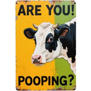 3 x Funny Cow Are You Pooping Sign House Decoration Tin Sign for Bathroom Restroom 8x16 Inch Metal Signs