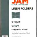 JAM PAPER Two Pocket Textured Linen Presentation Folders - Letter Size Business Folder - Gray - 6/Pack