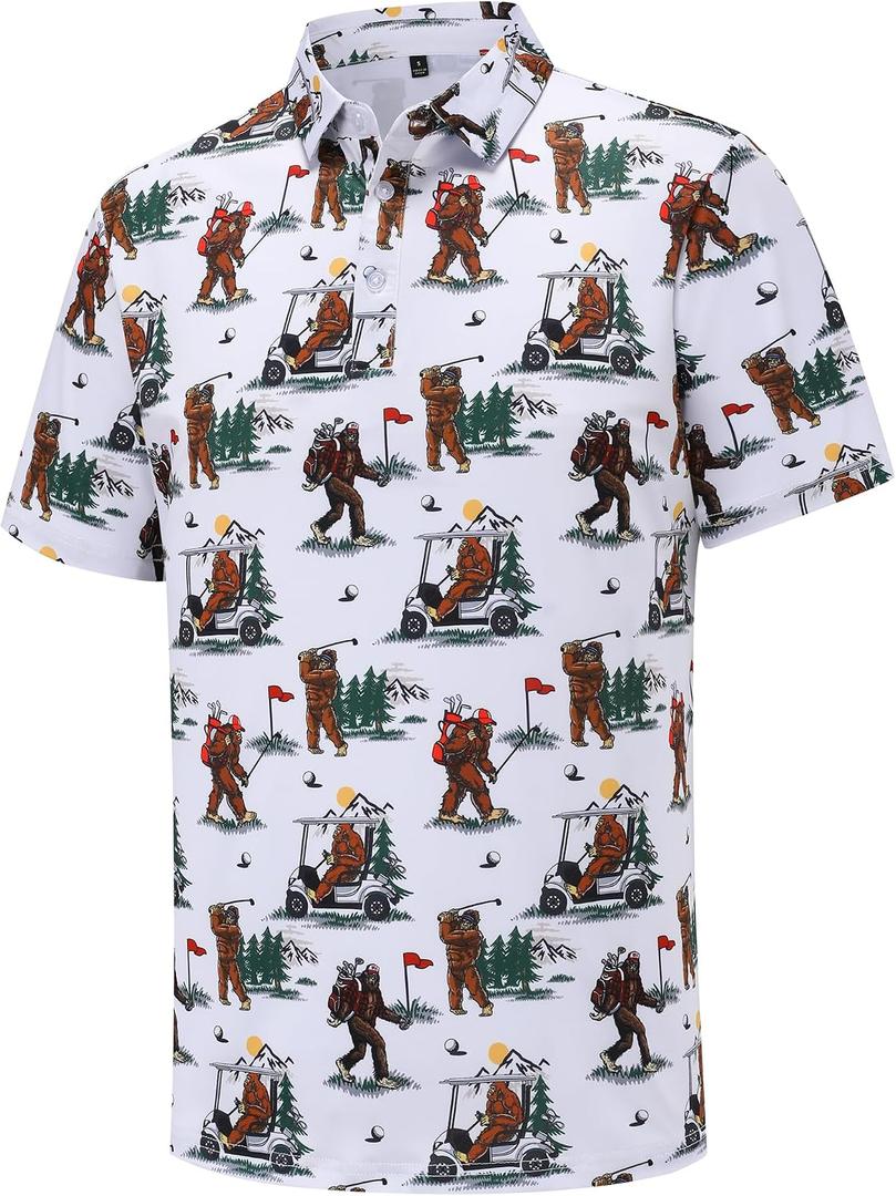 Men's Golf Polo Shirts Funny Golf Shirts for Men Performance Moisture Wicking Quick Dry Athletic Short Sleeve Shirts, L