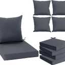 Outdoor Chair Cushion 19 x 19 Inch, Backrest and Seat Cushion Set for Patio Furniture with Water Resistant Removable Cover, Dark Grey, Set of 4