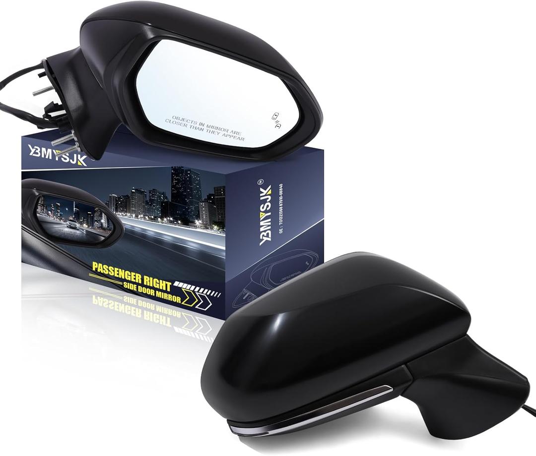 Passenger Side Power Door Mirror Compatible with Toyota Camry 2018-2024, With Heated Turn Signal Light, Blind Spot Detection Manual Folding Black 7 Pin