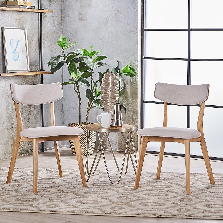 Christopher Knight Home Chazz Mid Century Light Beige Fabric Dining Chairs with Natural Oak Finished Frame-Set of 2