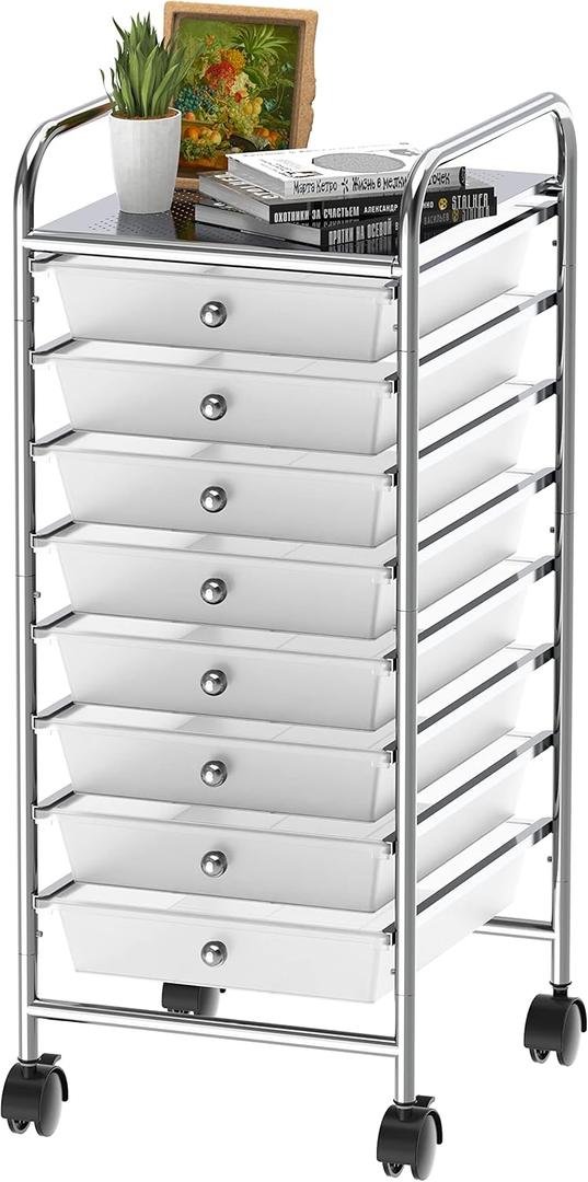 Simple Houseware Utility Cart with 8 Drawers Rolling Storage Art Craft Organizer, Chrome