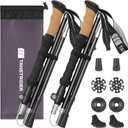 Collapsible Hiking Poles Folding Trekking Poles Walking Stick Lightweight Aluminum Hiking Gear with Metal Quick Lock,Cork Handle,Adjustable 2 PC Stick for Seniors Women Men (Black)