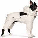 LOVELONGLONG Waterproof Dog Raincoat with Removable Hood  Outdoor Full Body Dog Jacket, Windproof Snowproof Shell Suit  All Season Pet Rain Gear Ivory L (L (Back 16.5"))