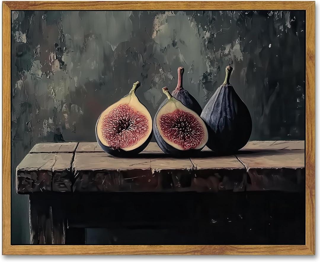 AtterrirArt Framed Vintage Kitchen Wall Art, 12 * 16inch, Still Life Figs Print, Rustic Farmhouse Wall Decor, Moody Fruit Canvas Wall Art For Bedroom, Dining Room, Ready to Hang