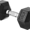 Amazon Basics Rubber Hex Dumbbell Weight with Comfortable Grip, Hexagon-Shape Prevents Rolling, Cast-Iron Core for Home Gym Workouts, 25 Pounds, Single, Black